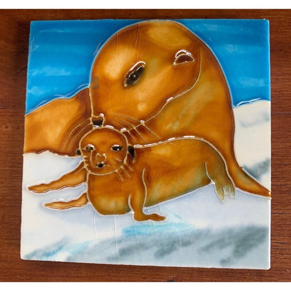 Baby Seal & Mom Backsplash Bath 4x4 Decorative Ceramic Wall Art Tile New